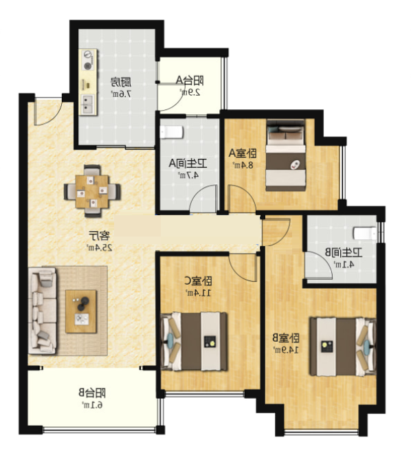 株洲恒大悦珑台  3室2厅2卫    97.0万室内图