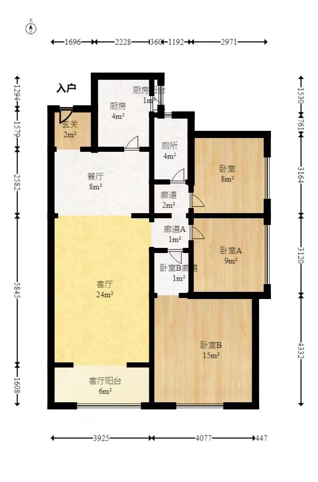 米兰春天  1室1厅1卫    1100.0元/月户型图