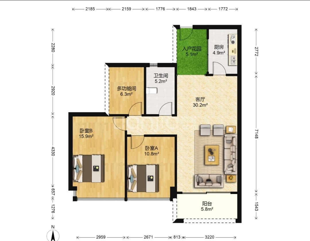 经世龙城  3室2厅2卫    59.8万室内图