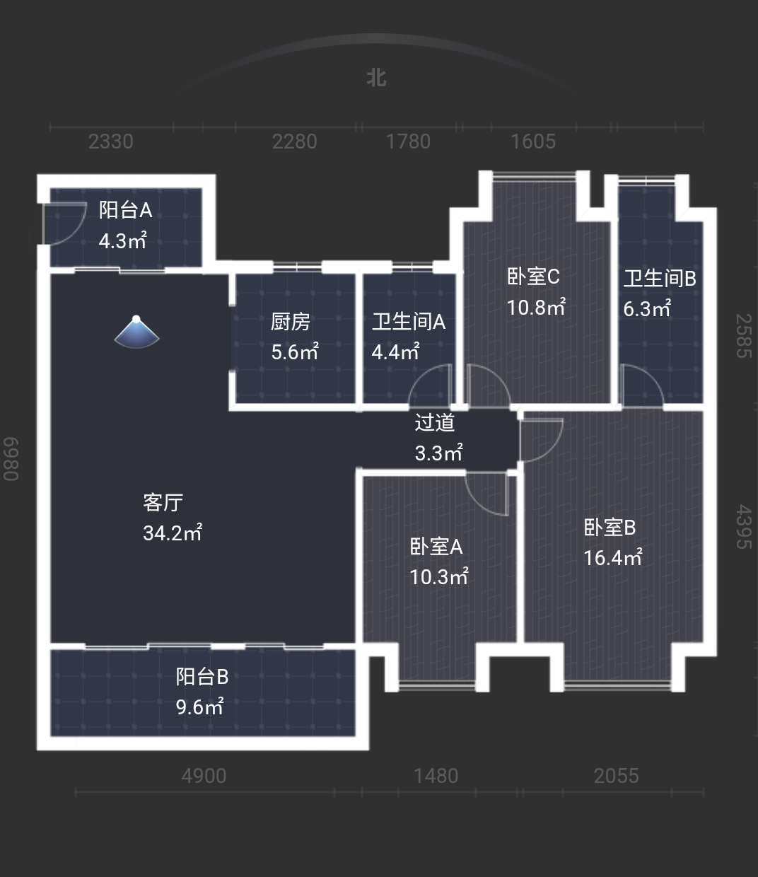 葛宁悦东方  4室2厅2卫    108.0万室内图