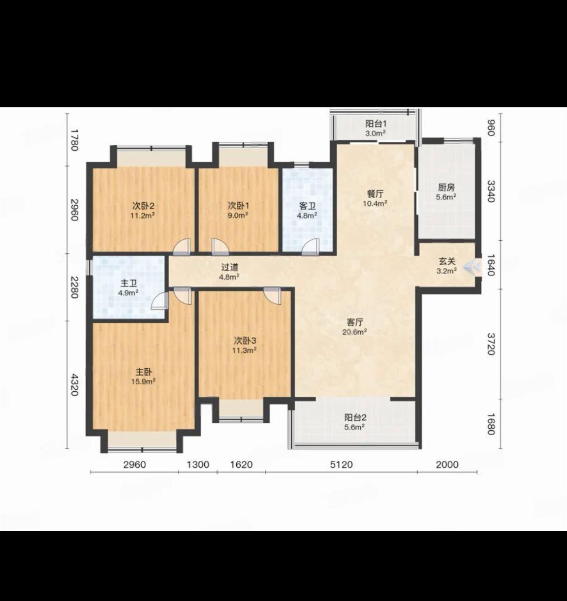 运达锦绣广场  4室2厅2卫    4680.0元/月户型图