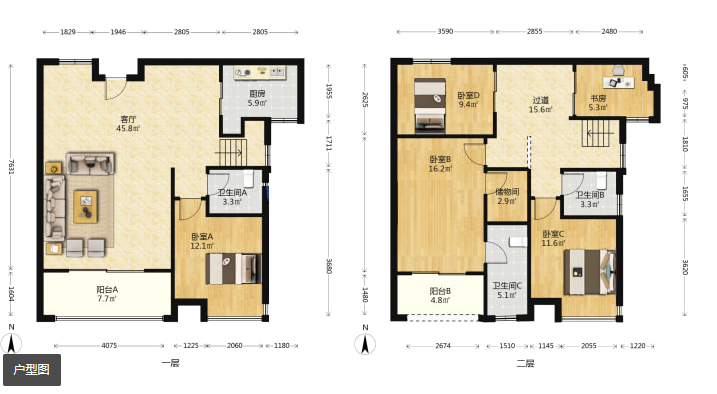 壹品熙园  5室2厅3卫    100.0万室内图