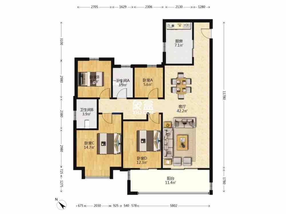阳光城新城樾府  4室2厅2卫    61.8万