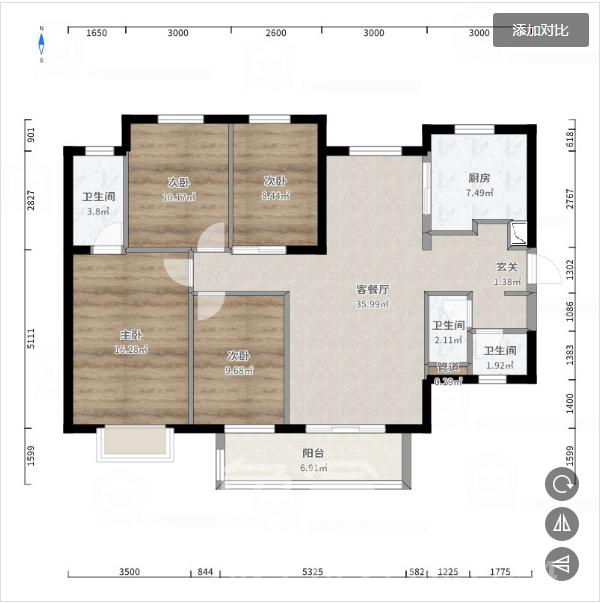 万科金域蓝湾  4室2厅2卫    3800.0元/月室内图1