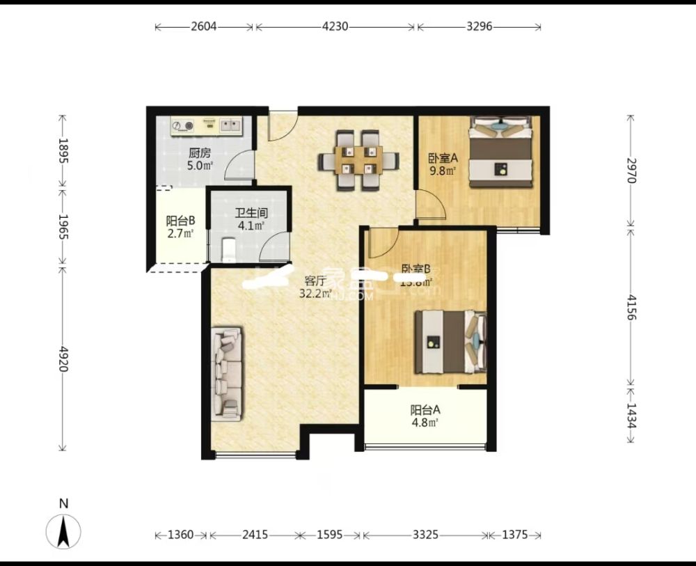 湖景名城  2室2厅1卫    38.0万