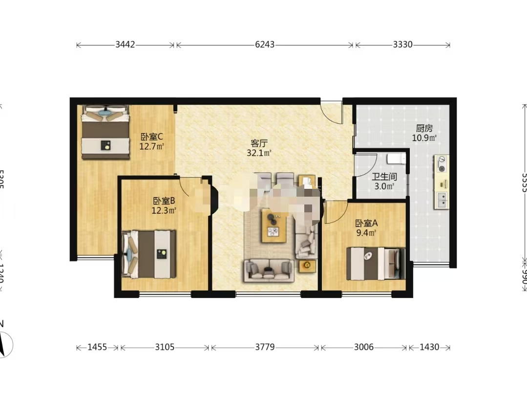 湖景名城  3室2厅2卫    38.0万