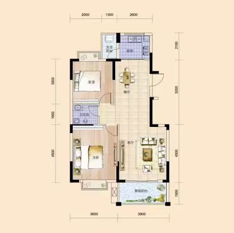 古城春天 2室2厅1卫 1300.0元/月 古城春天 2室2厅1卫 1300.0元/月户型图