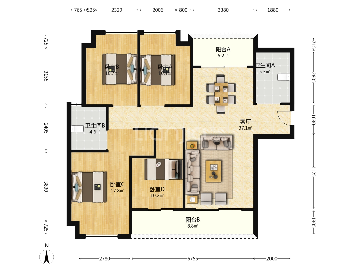 磐龙生态社区 4室2厅2卫 43.8万 磐龙生态社区 4室2厅2卫 43.8万室内图