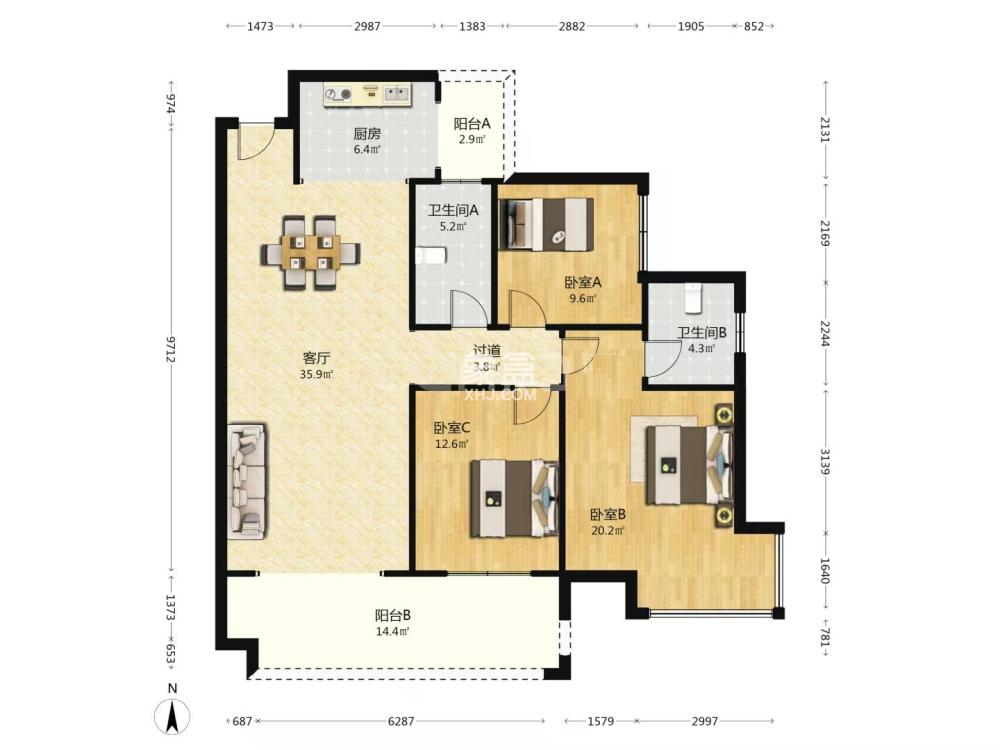 华晨神农湾  3室2厅2卫    134.0万 华晨神农湾  3室2厅2卫    134.0万室内图