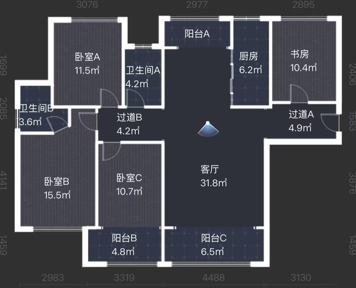 中泰财富湘江  4室2厅2卫    118.0万室内图