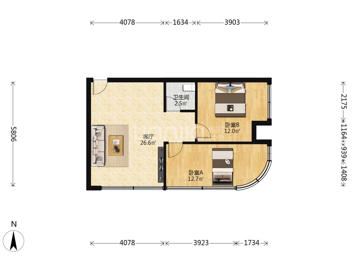 帝国大厦 2室2厅1卫 60.0万 帝国大厦 2室2厅1卫 60.0万户型图