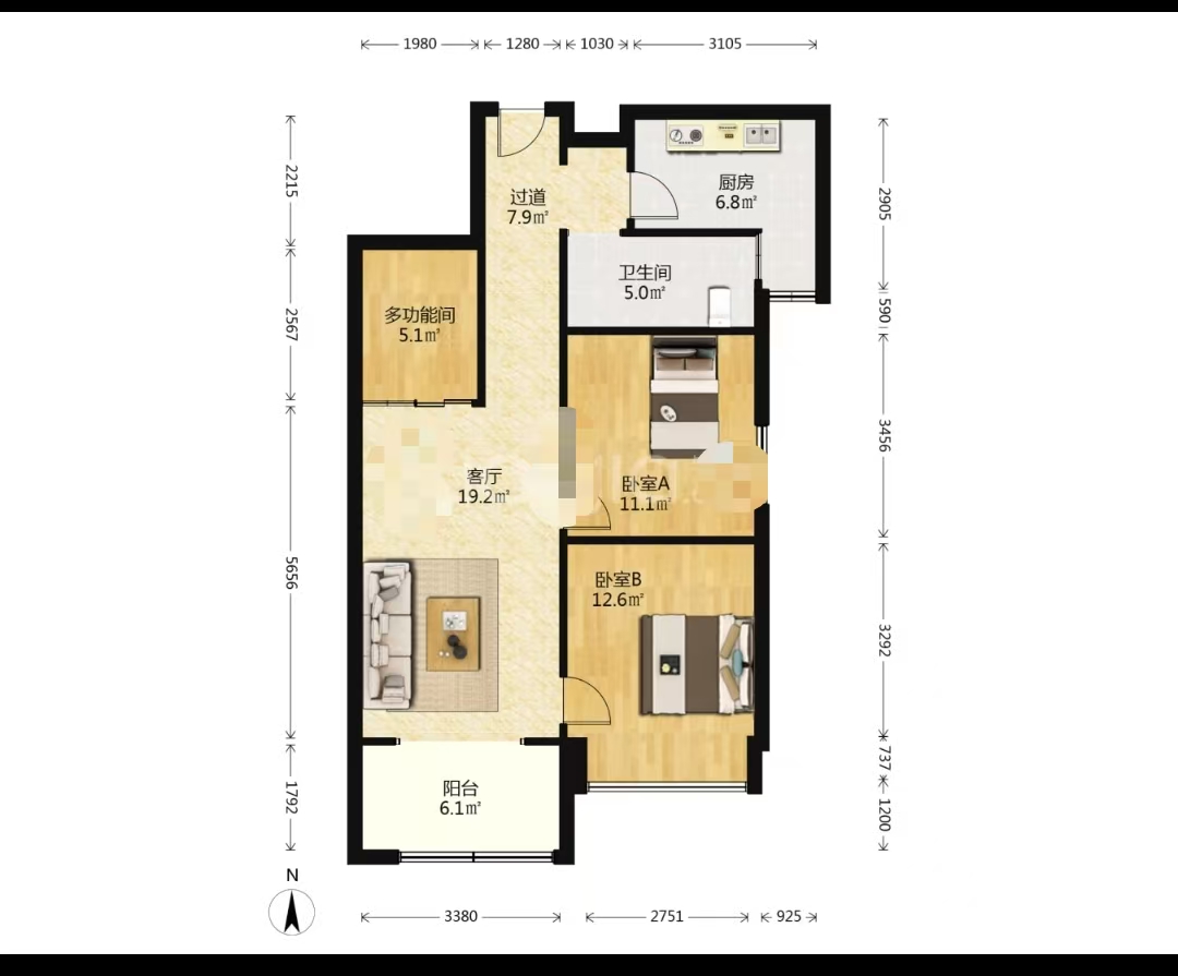 翠谷城  3室2厅1卫    46.0万室内图