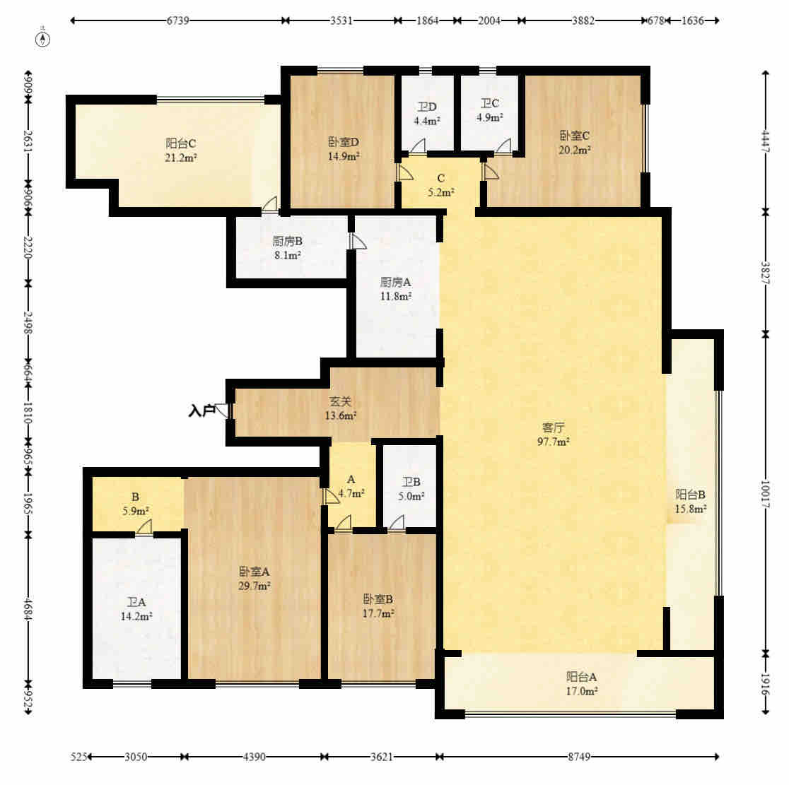万科瑧湾汇  4室2厅4卫    20000.0元/月户型图