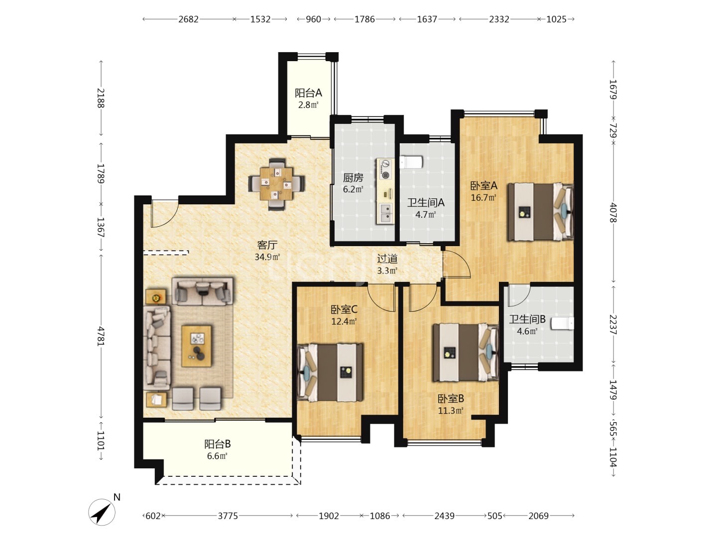 利亨花园  3室2厅2卫    185.0万 利亨花园  3室2厅2卫    185.0万户型图