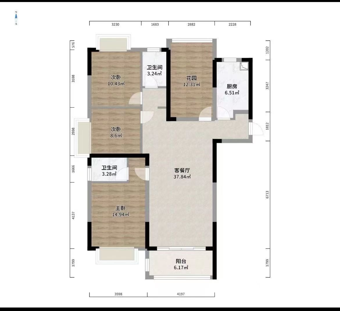 江山帝景雅典  3室2厅1卫    2100.0元/月户型图