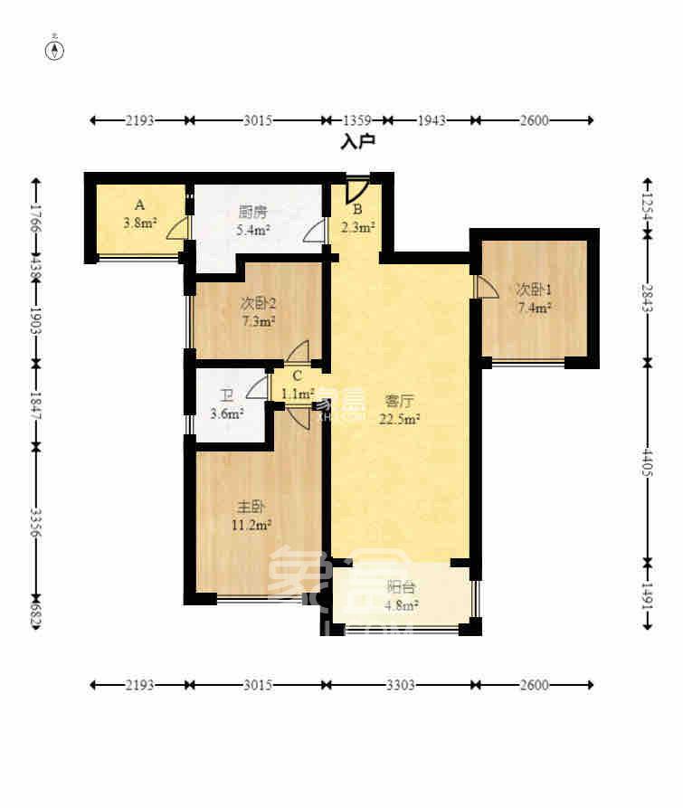 碧桂园威尼斯城 3室2厅1卫 1900.0元/月 碧桂园威尼斯城 3室2厅1卫 1900.0元/月室内图