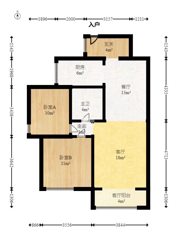 中信城市广场（中信新城一期）  2室2厅1卫    1600.0元/月户型图