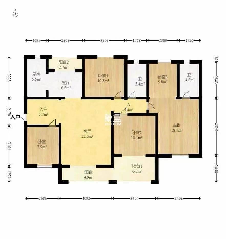 新长海玖龙台 4室2厅2卫 1800.0元/月 新长海玖龙台 4室2厅2卫 1800.0元/月户型图
