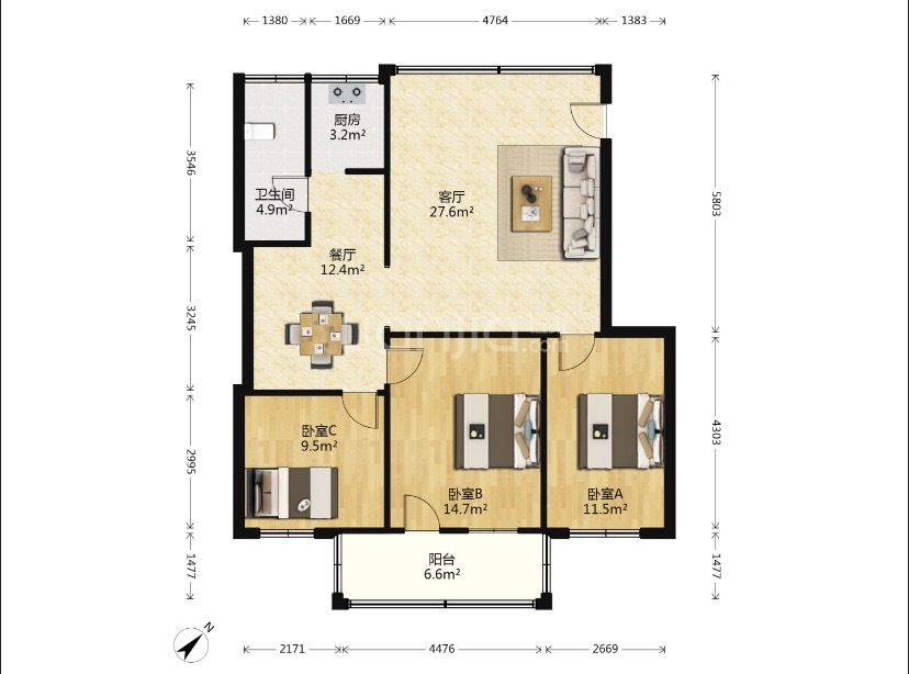 海南师范大学  3室2厅2卫    138.0万户型图