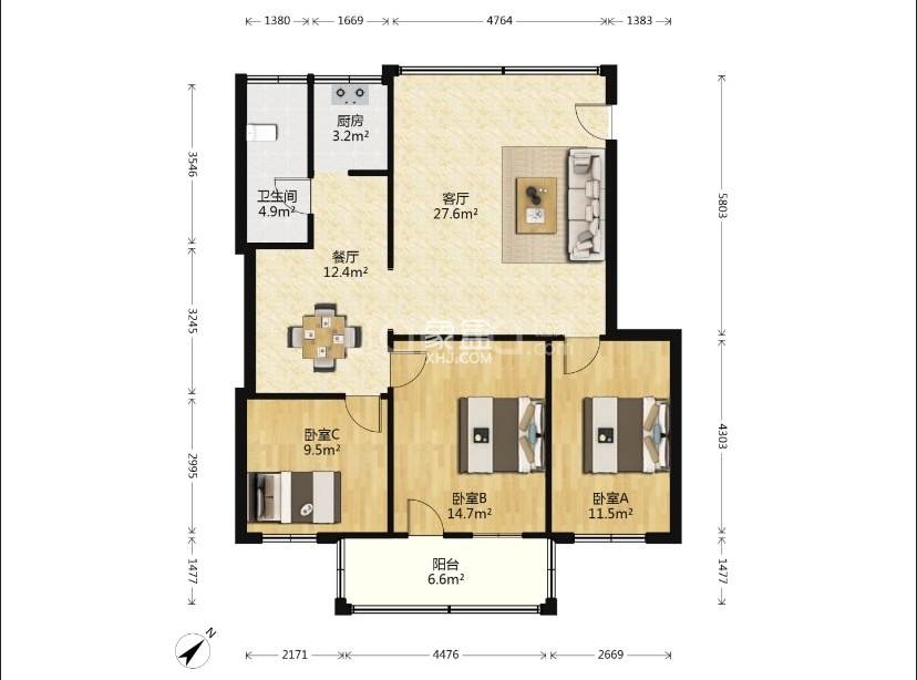 海南师范大学 3室2厅2卫 138.0万 海南师范大学 3室2厅2卫 138.0万户型图