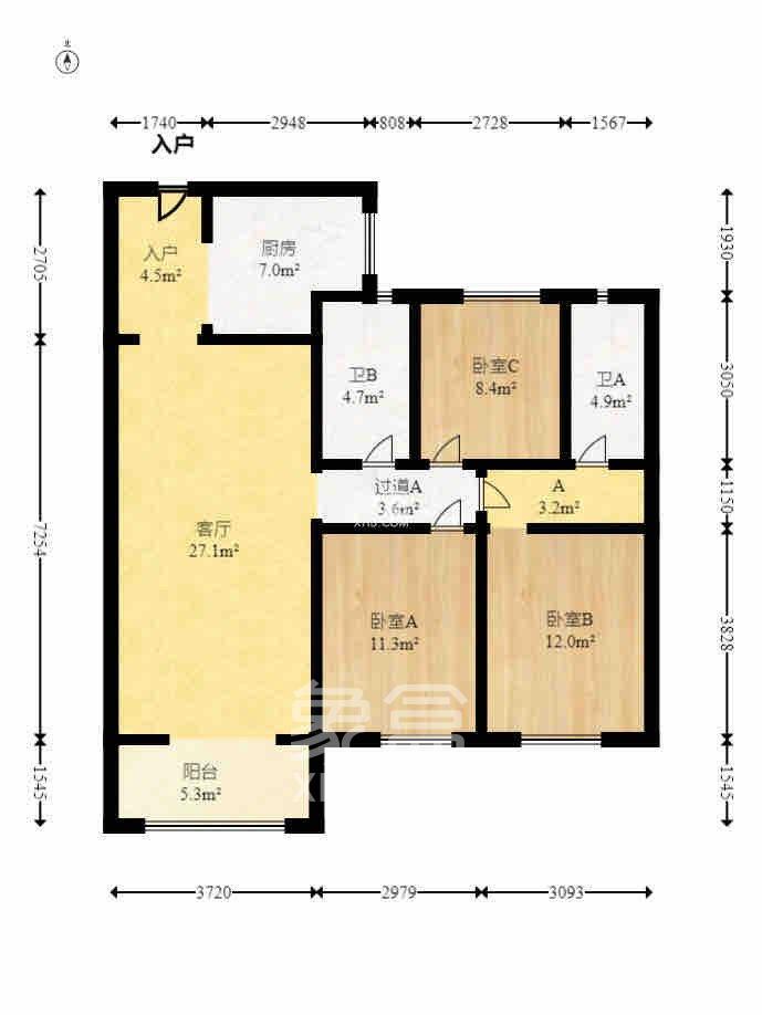 万科魅力之城 3室2厅2卫 2500.0元/月 万科魅力之城 3室2厅2卫 2500.0元/月户型图