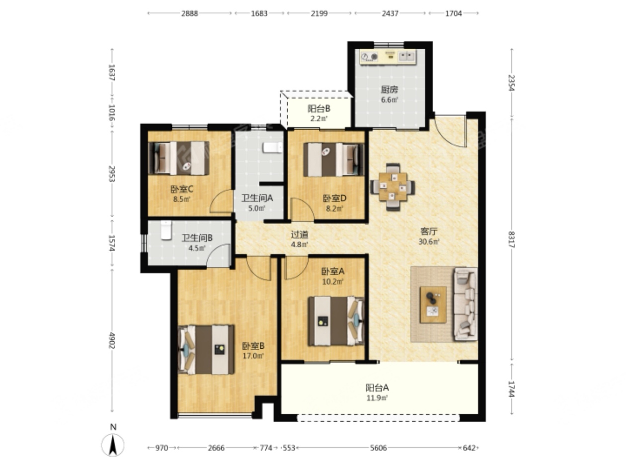 旭辉雨花郡  1室0厅0卫    4500.0元/月户型图