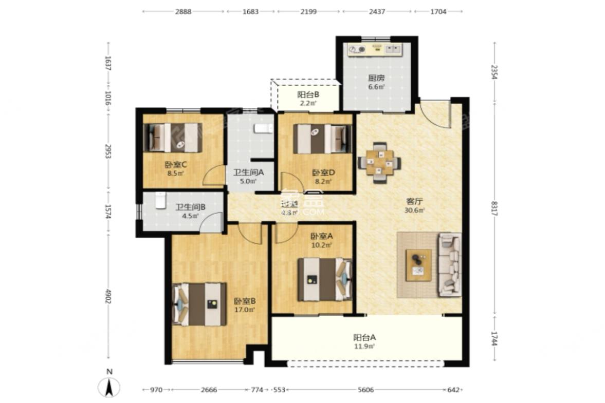 旭辉雨花郡 1室0厅0卫 4500.0元/月 旭辉雨花郡 1室0厅0卫 4500.0元/月户型图