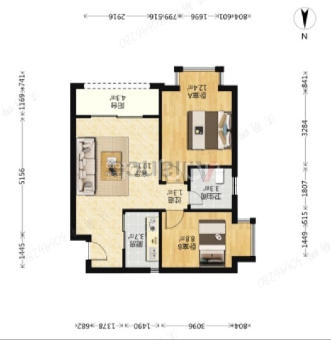 新琼雅苑  2室2厅1卫    83.0万户型图