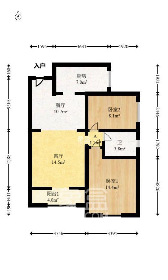 上海城小区  2室2厅1卫    2000.0元/月室内图