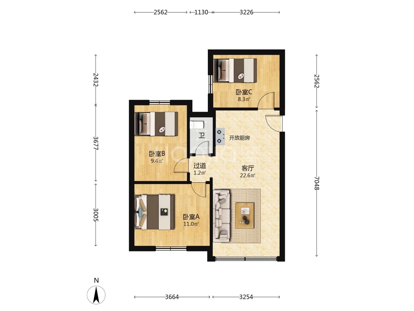椰树小区  2室1厅1卫    75.0万户型图