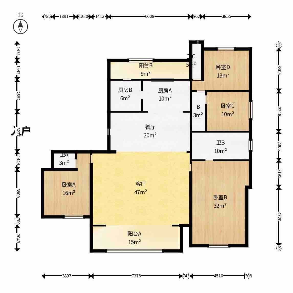 万科瑧湾汇  4室2厅3卫    15000.0元/月户型图