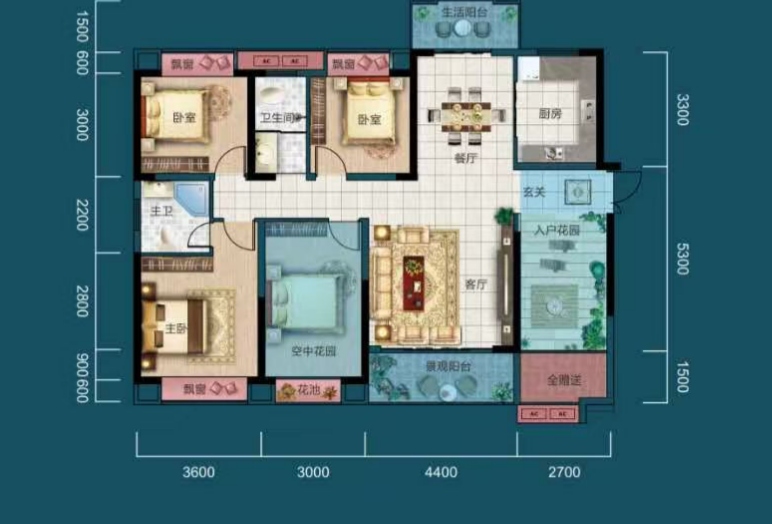 华湘贵府  1室1厅1卫    1280.0元/月户型图