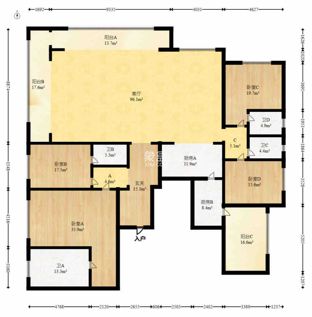 万科瑧湾汇  4室2厅4卫    18000.0元/月户型图
