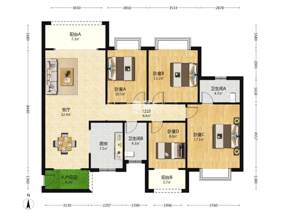 体育新城  4室2厅2卫    55.0万