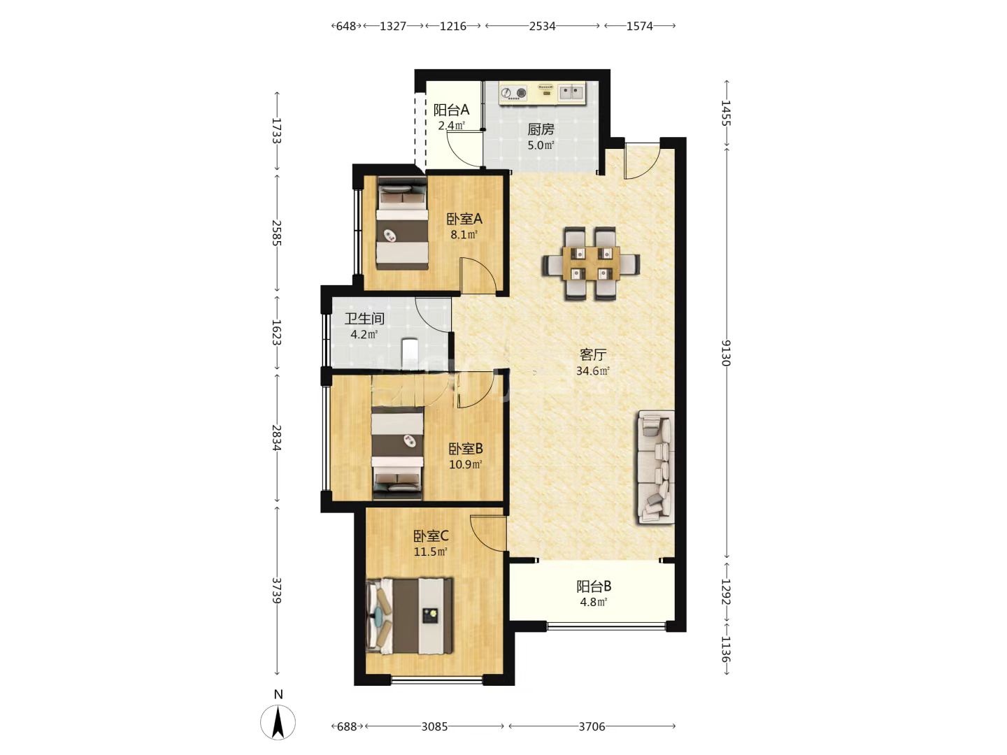 中泰财富湘江 3室2厅1卫 48.8万 中泰财富湘江 3室2厅1卫 48.8万室内图