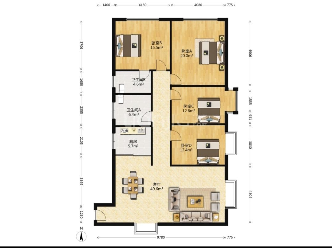 耀华锦园  4室2厅2卫    58.0万室内图