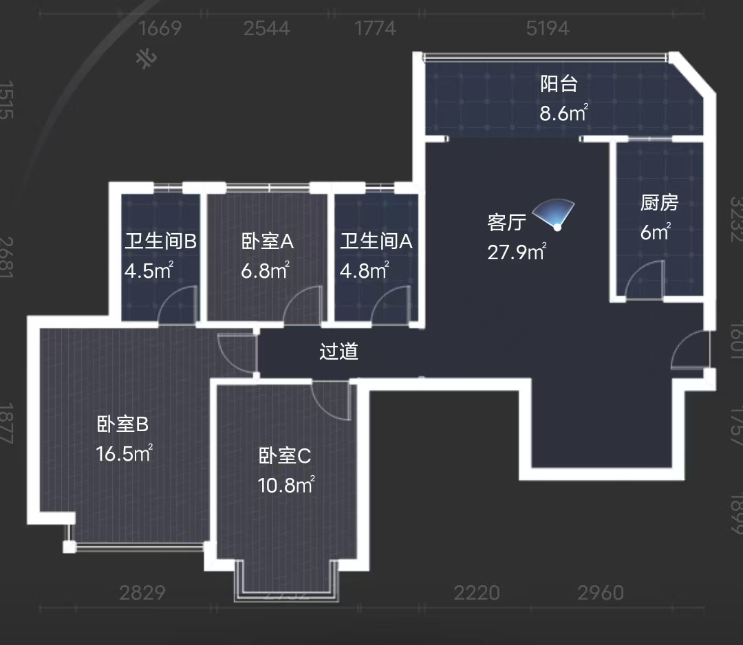 恒大华府  3室2厅2卫    68.0万室内图