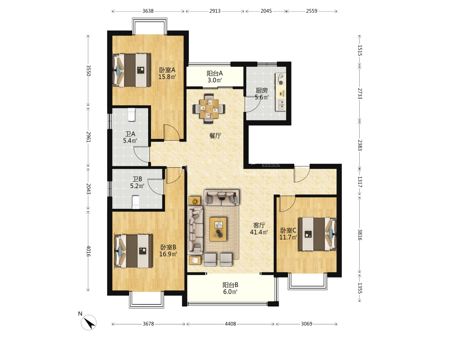 新城壹号 3室2厅2卫 39.8万 新城壹号 3室2厅2卫 39.8万室内图