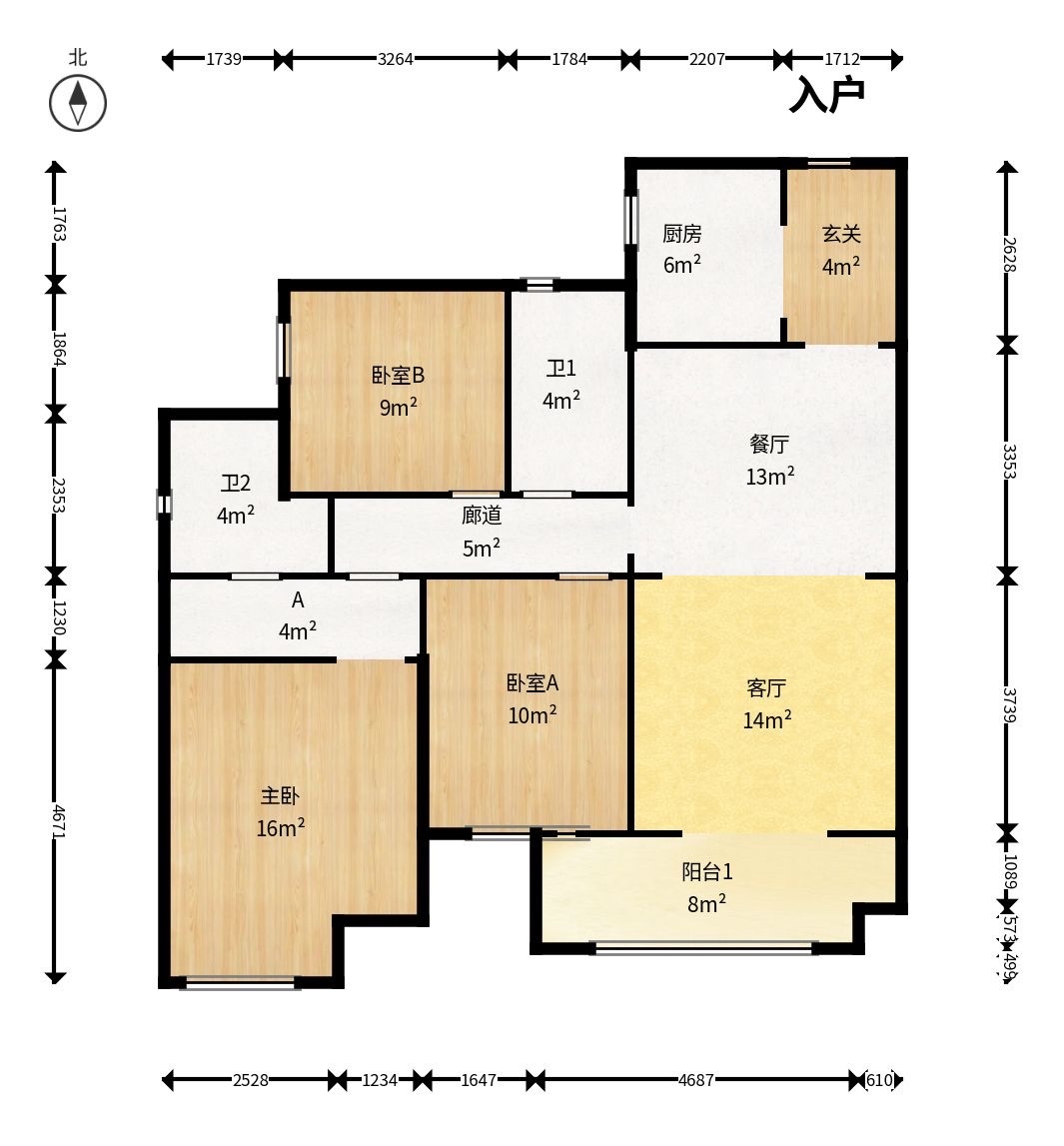 华润橡树湾  4室2厅2卫    2100.0元/月户型图