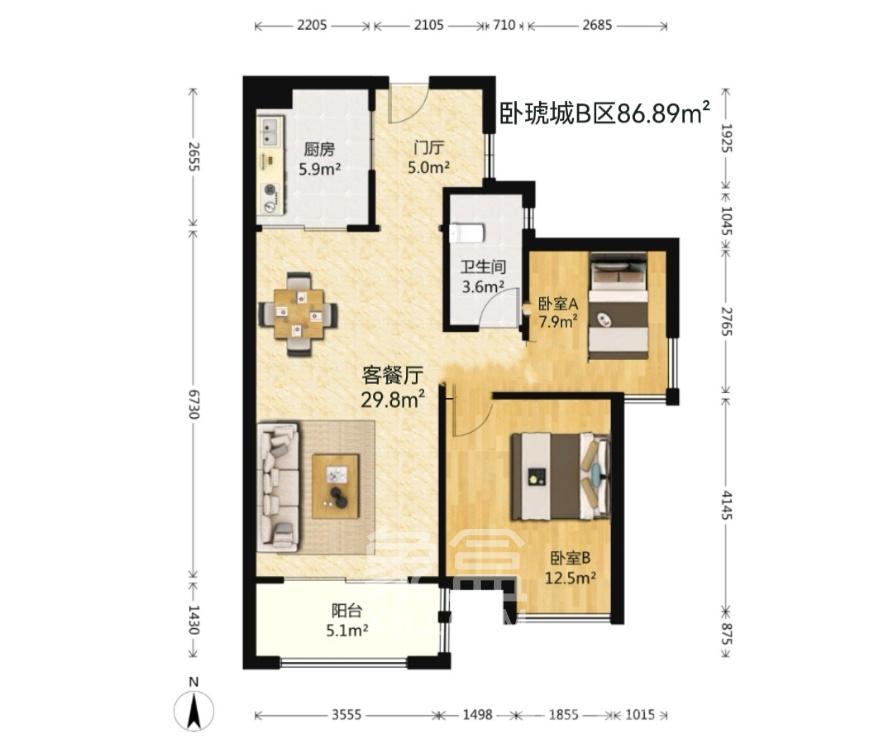 长大卧琥  2室2厅1卫    2300.0元/月室内图