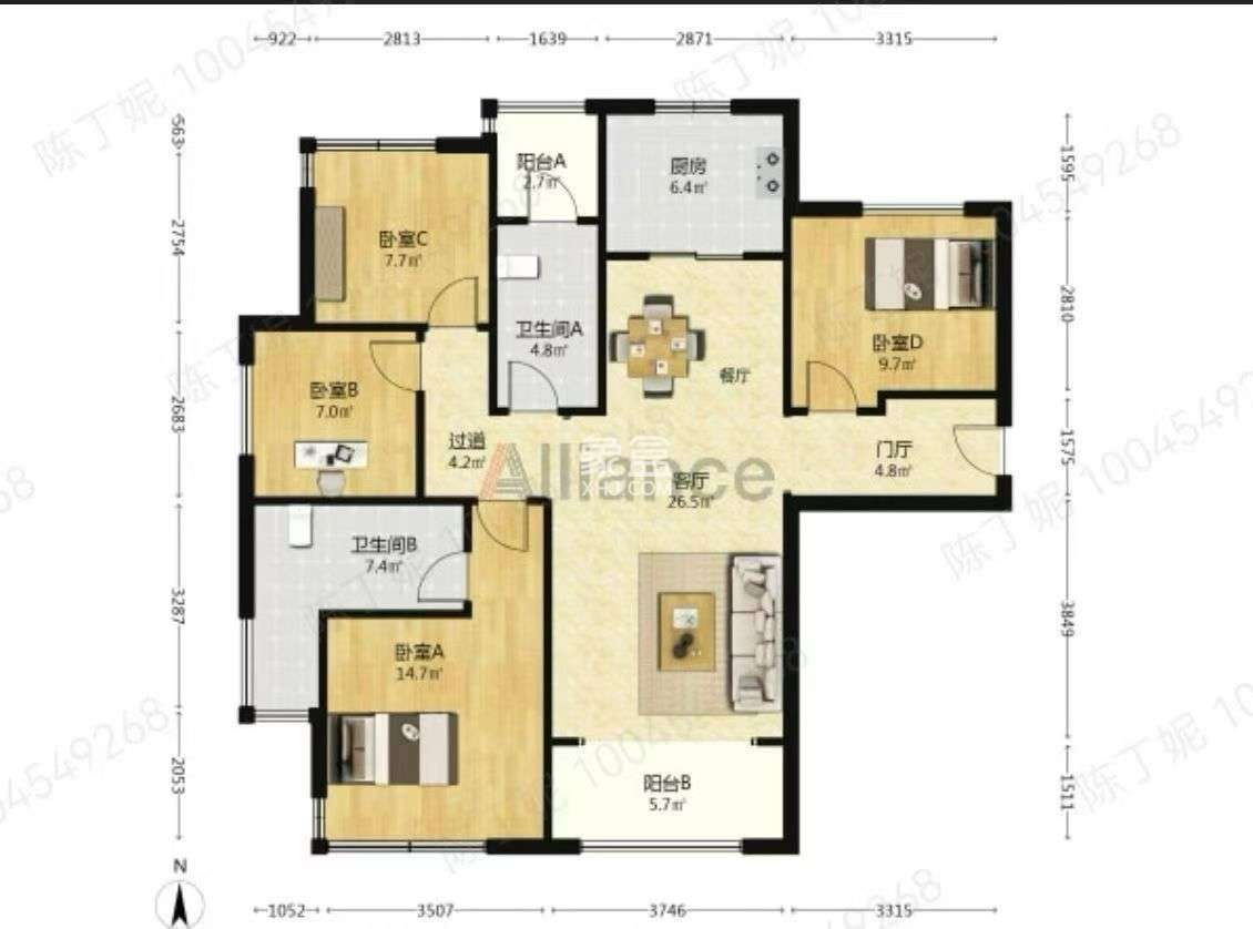 天骄福邸 2室2厅1卫 2100.0元/月 天骄福邸 2室2厅1卫 2100.0元/月户型图