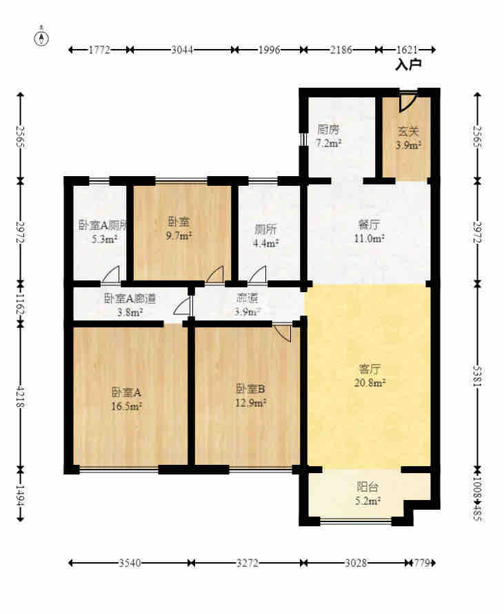 中海阅麓山一期 3室2厅2卫 3000.0元/月 中海阅麓山一期 3室2厅2卫 3000.0元/月户型图