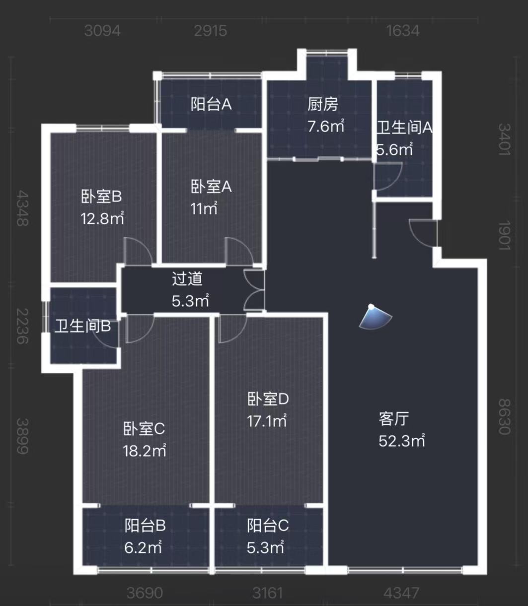 电信小区泰山花园 4室2厅2卫 55.0万 电信小区泰山花园 4室2厅2卫 55.0万室内图