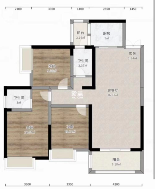 山水洲城华晨第一城  3室2厅2卫    54.0万室内图1