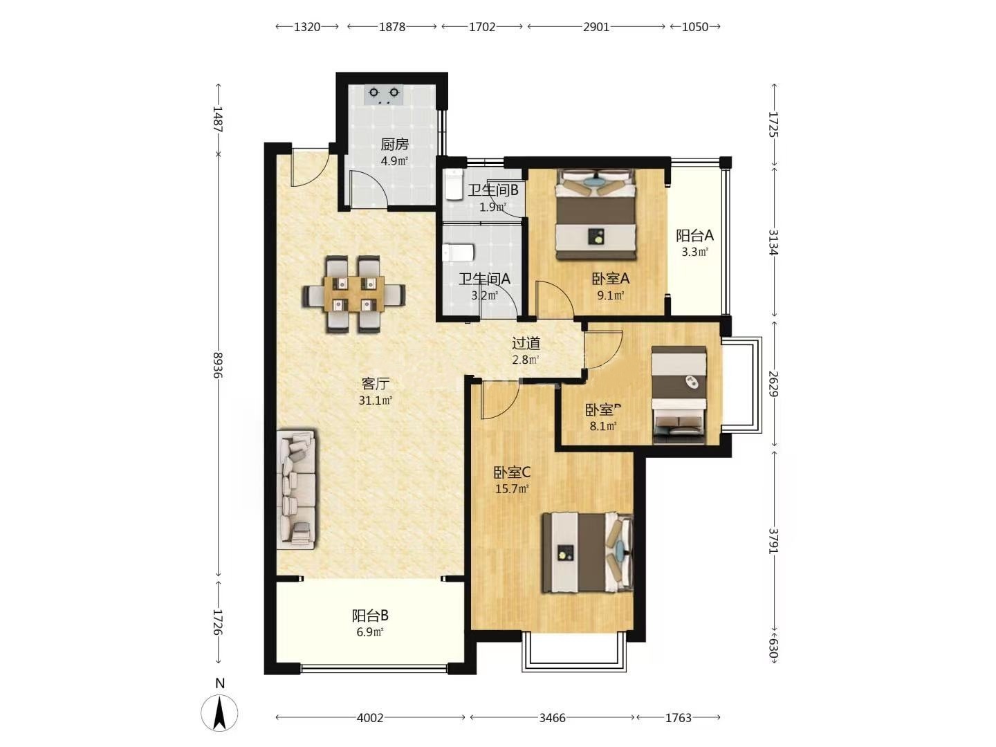 康馨佳园  3室2厅1卫    63.8万室内图
