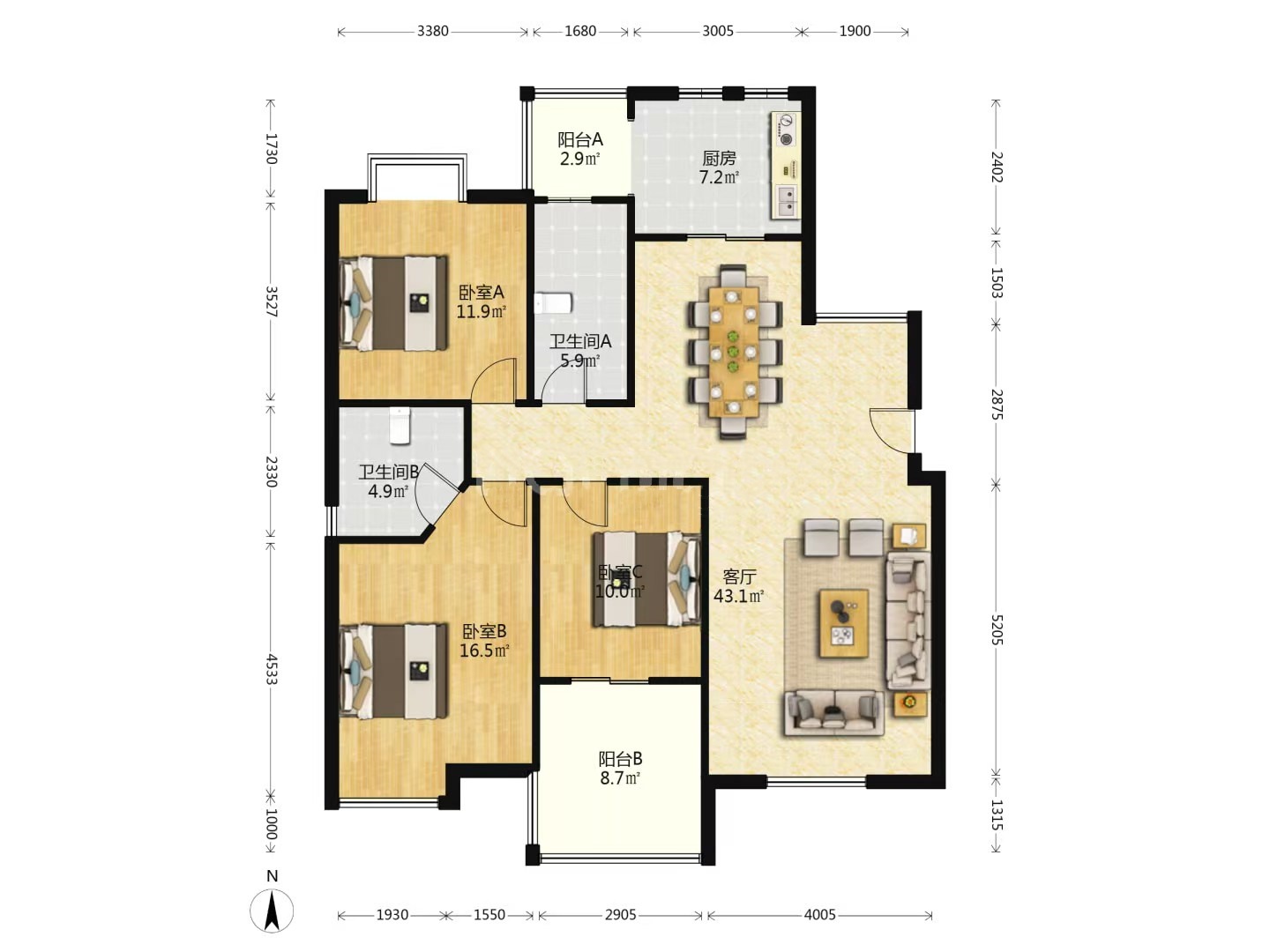 中央皇庭  3室2厅2卫    55.8万室内图