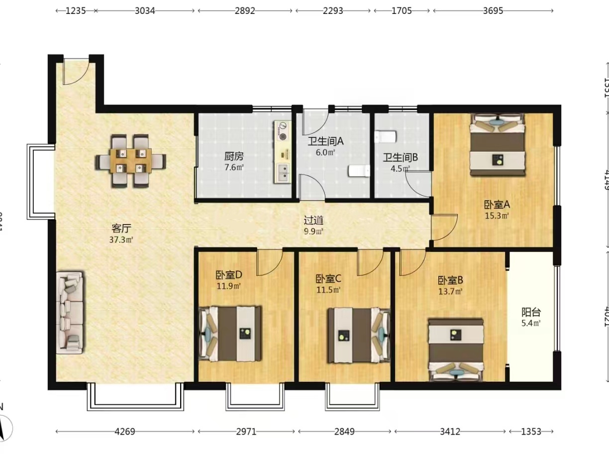 耀华锦园  4室2厅2卫    69.8万室内图