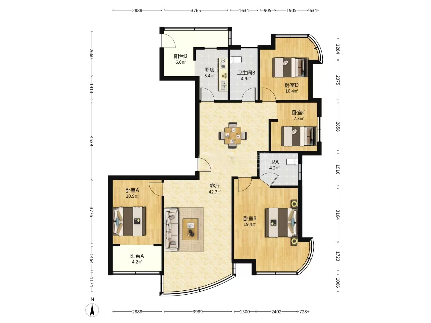 天元区锦绣华都  4室2厅2卫    90.0万室内图