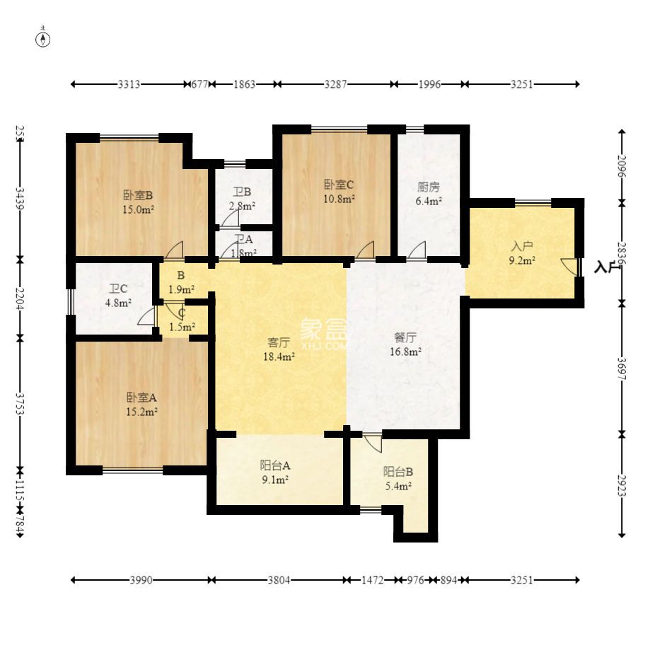 长房半岛蓝湾(观山月) 3室2厅2卫 2600.0元/月 长房半岛蓝湾(观山月) 3室2厅2卫 2600.0元/月户型图