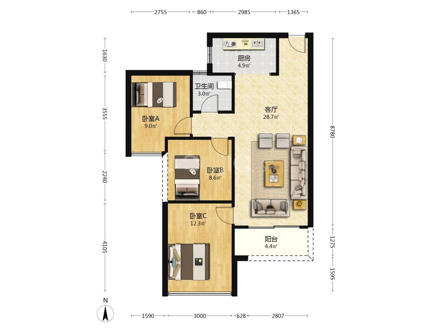 蓝溪谷 2室2厅1卫 49.0万 蓝溪谷 2室2厅1卫 49.0万室内图